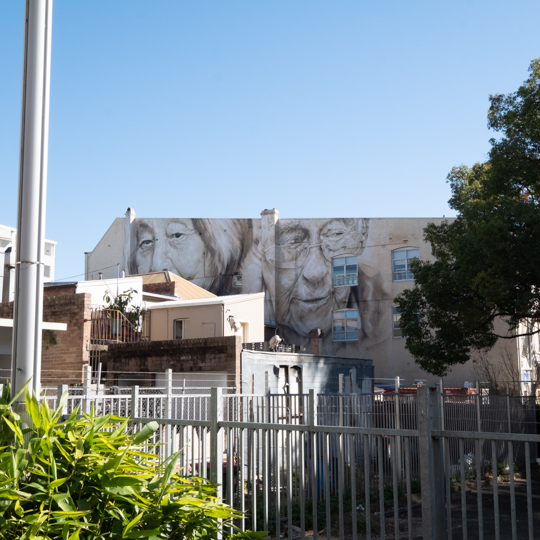 A wall displaying a public artwork - a full audio and text description is given on in this page